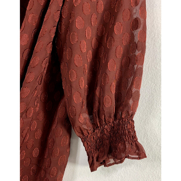Dr2 Womens‎ Top XS Burgundy Red Polka Dot Flowy Hi Low Career Blouse - Picture 2 of 13
